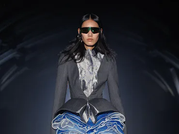 a look from mcqueen spring 2027 collection shown at london fashion week