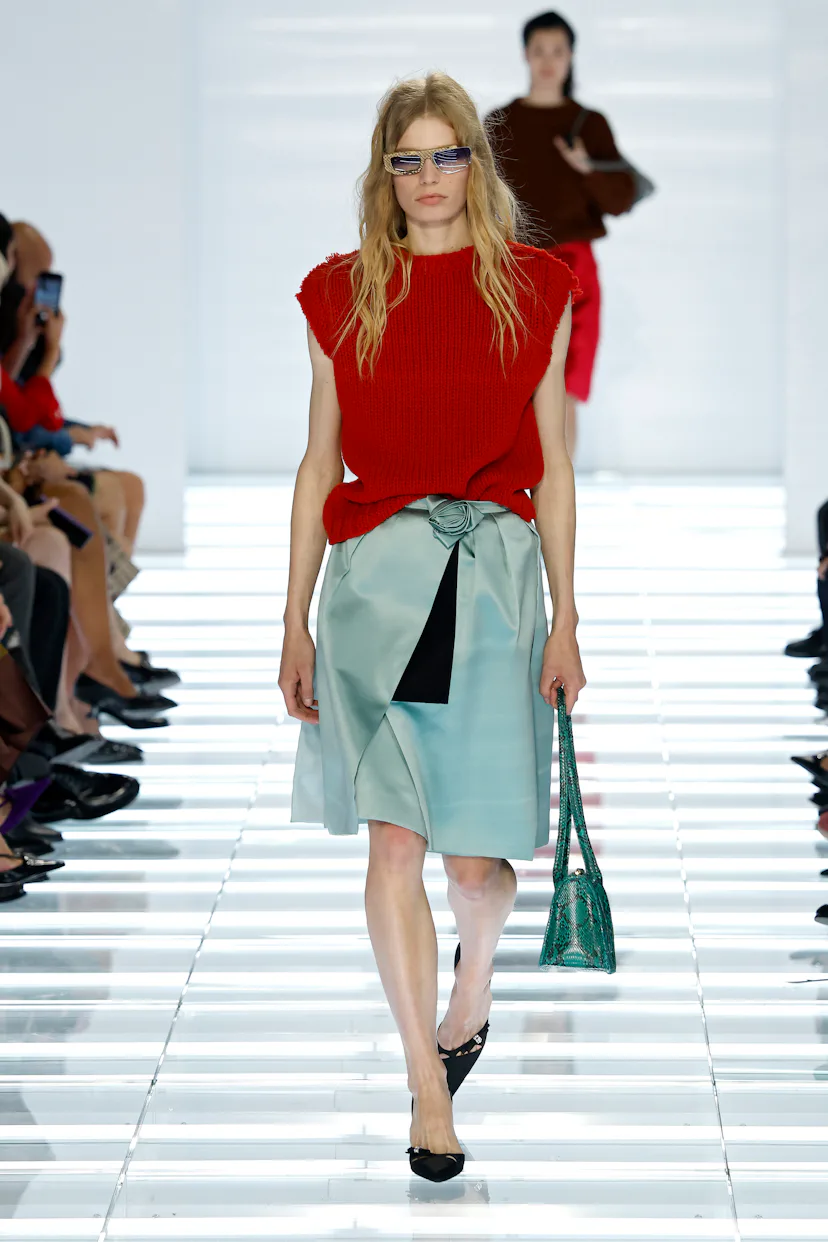 A model walks the runway at the Prada fashion show during the Milan Fashion Week - Womenswear Spring...