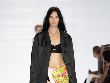 Model on the runway at the Prada fashion show as a part of Milan RTW Spring/Summer 2027 fashion week...