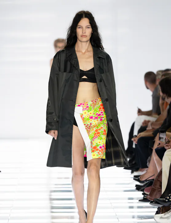 Model on the runway at the Prada fashion show as a part of Milan RTW Spring/Summer 2027 fashion week...