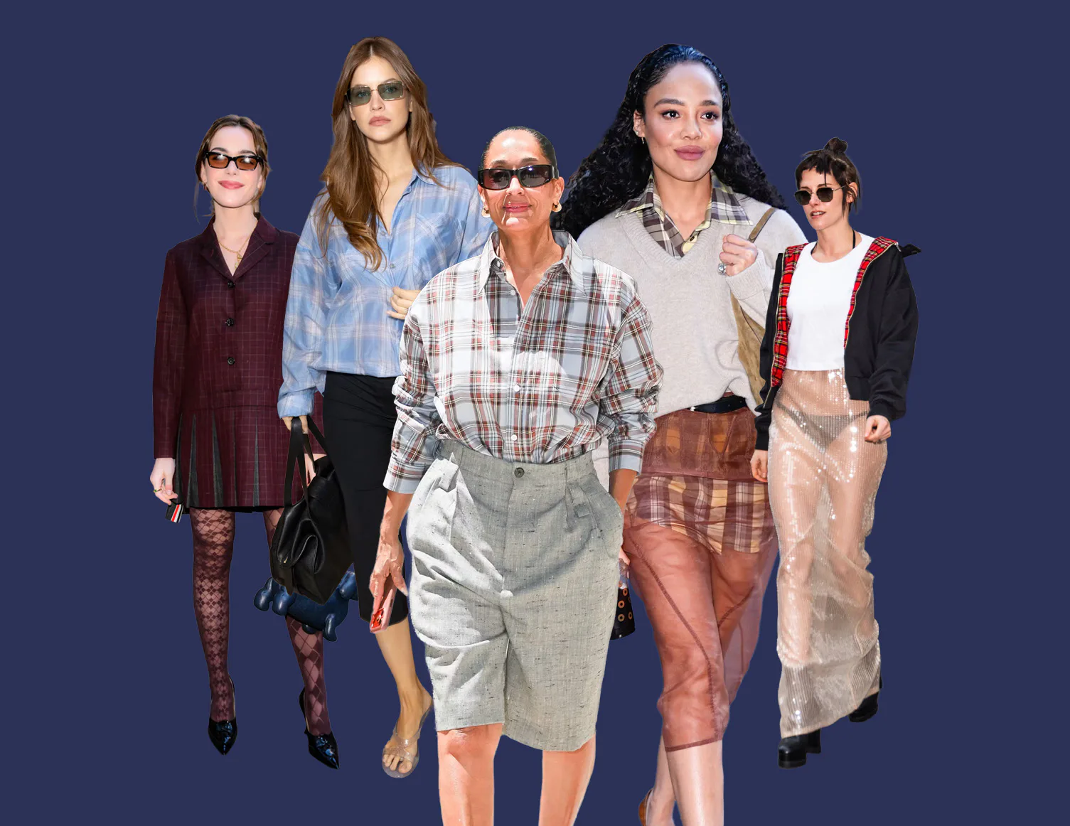 Barbara Palvin, Kristen Stewart, and more celebs giving plaid a glow-up in fall 2026.