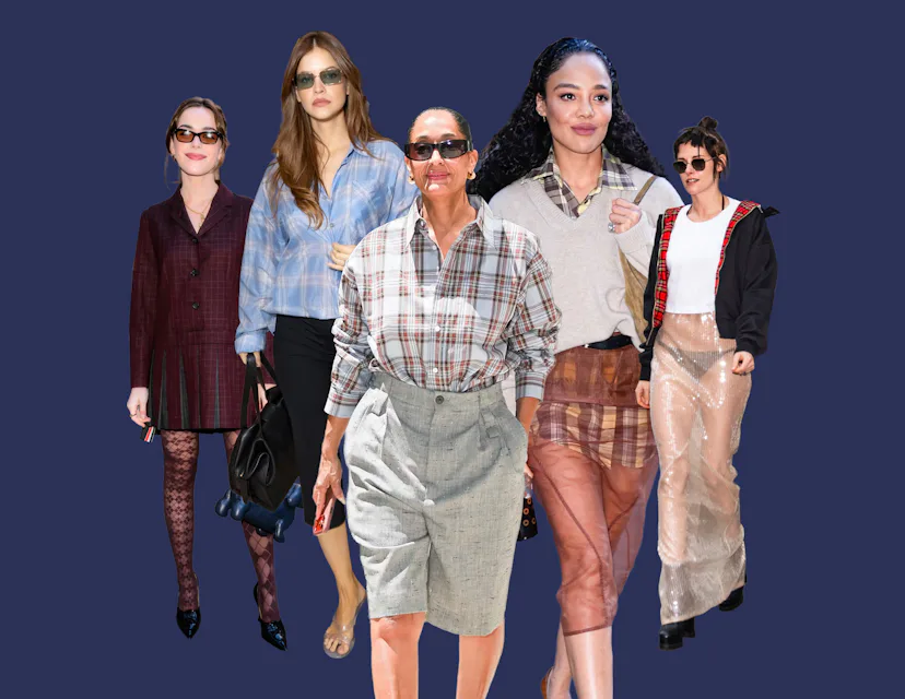 Barbara Palvin, Kristen Stewart, and more celebs giving plaid a glow-up in fall 2026.