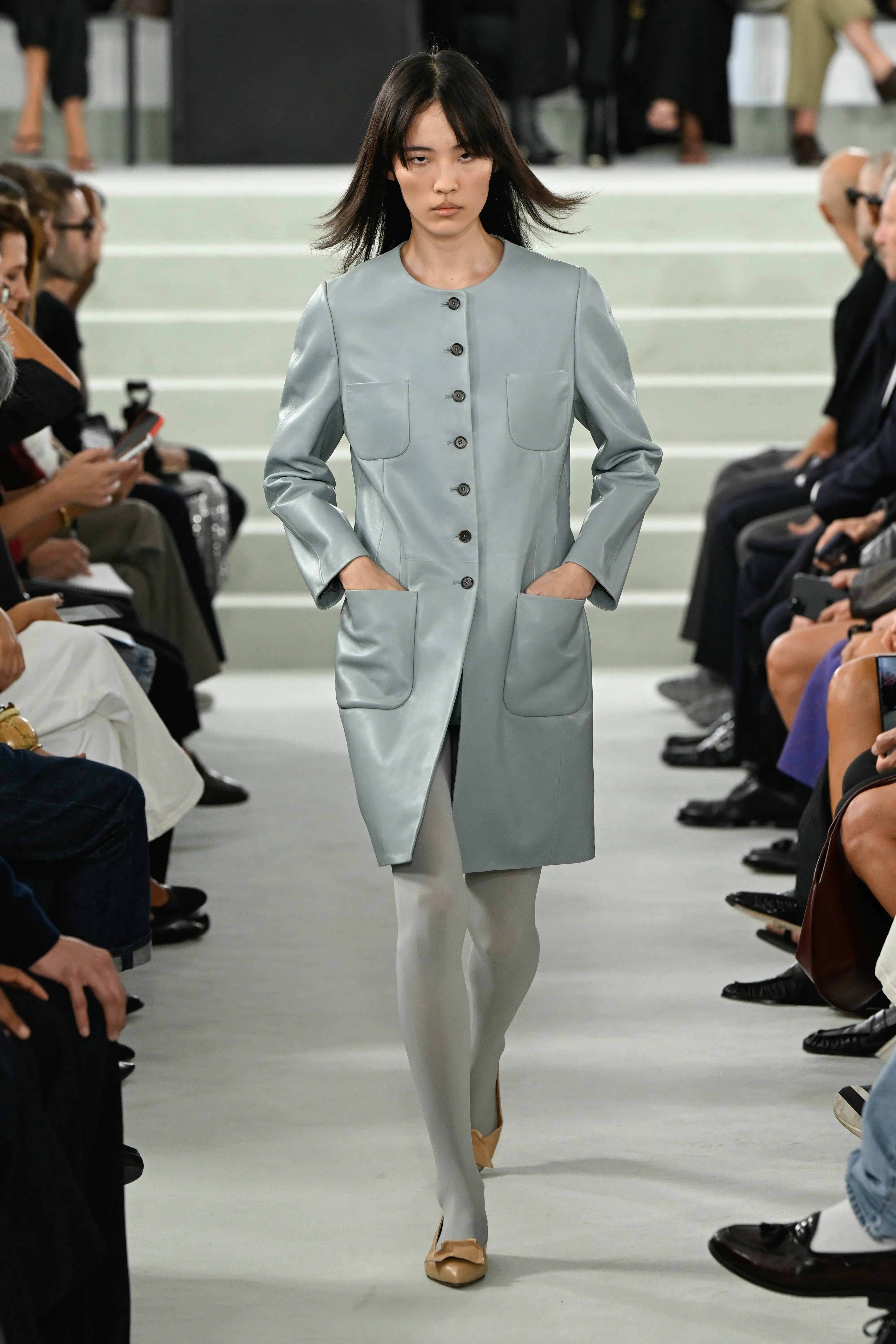 Model on the runway at the Jil Sander fashion show as a part of Milan RTW Spring/Summer 2027 fashion...