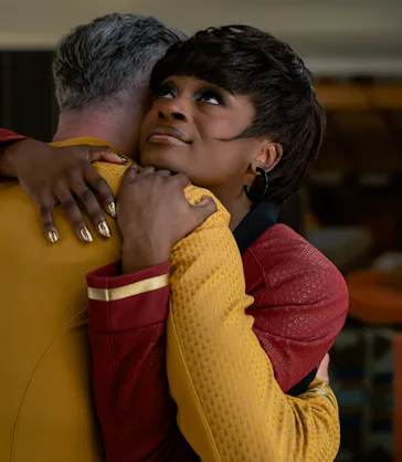 Pike and Uhura in "Tomorrow's Enterprise."