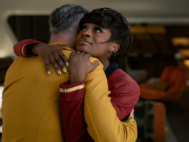 Pike and Uhura in "Tomorrow's Enterprise."