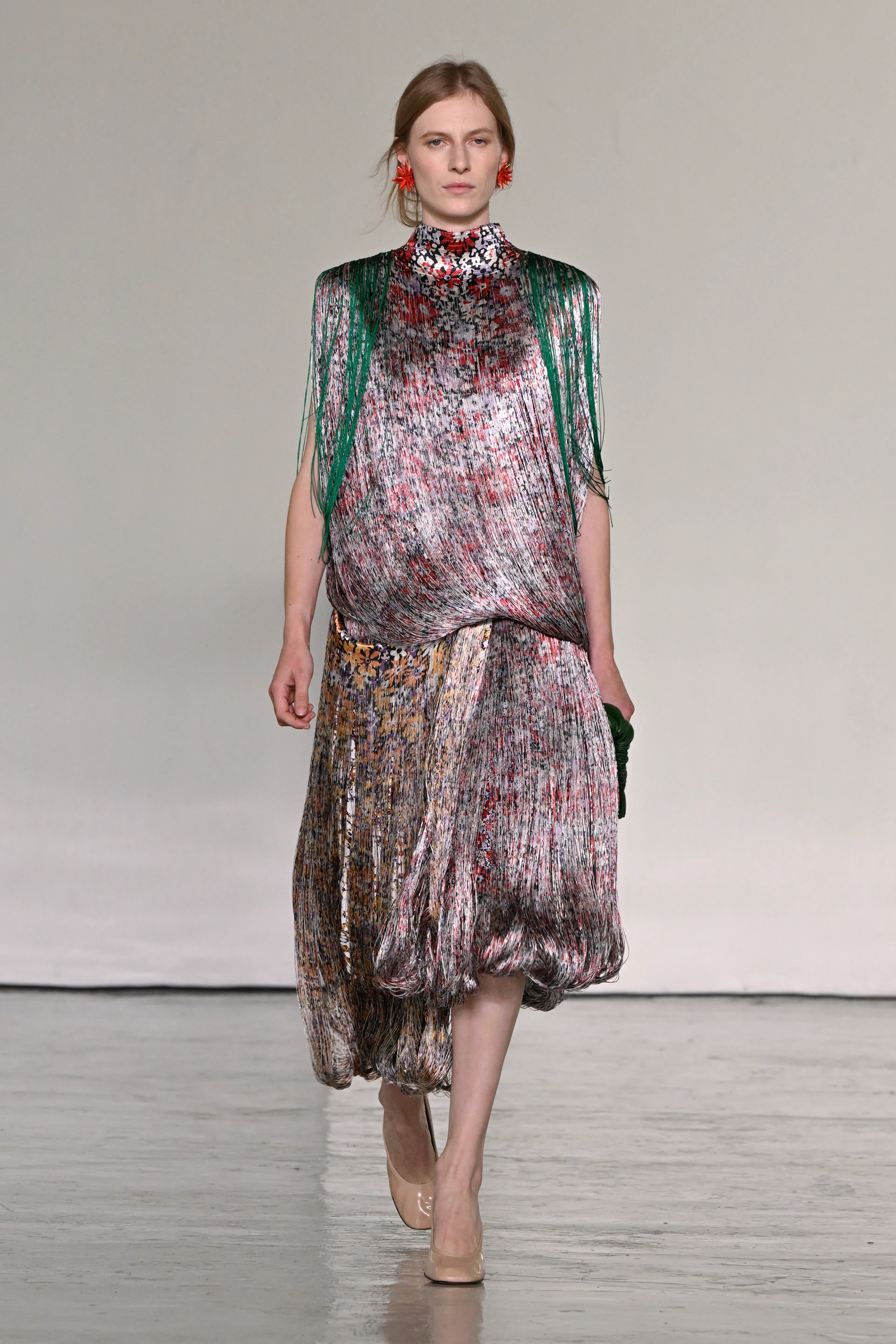 Model on the runway at the Bottega Veneta fashion show as a part of Milan RTW Spring/Summer 2027 fas...