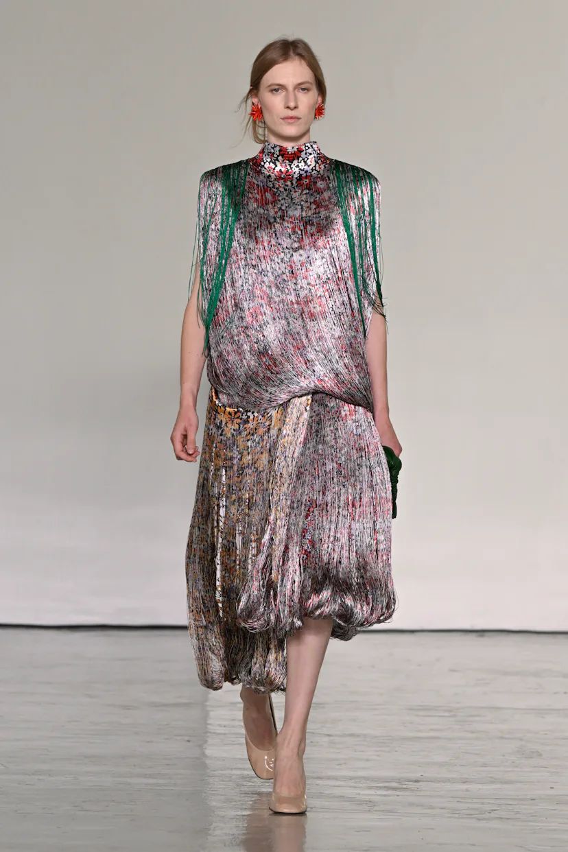 Model on the runway at the Bottega Veneta fashion show as a part of Milan RTW Spring/Summer 2027 fas...