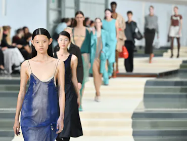 A model walks the runway during the Julie Kegels Womenswear Spring/Summer 2027 show as part of Paris...