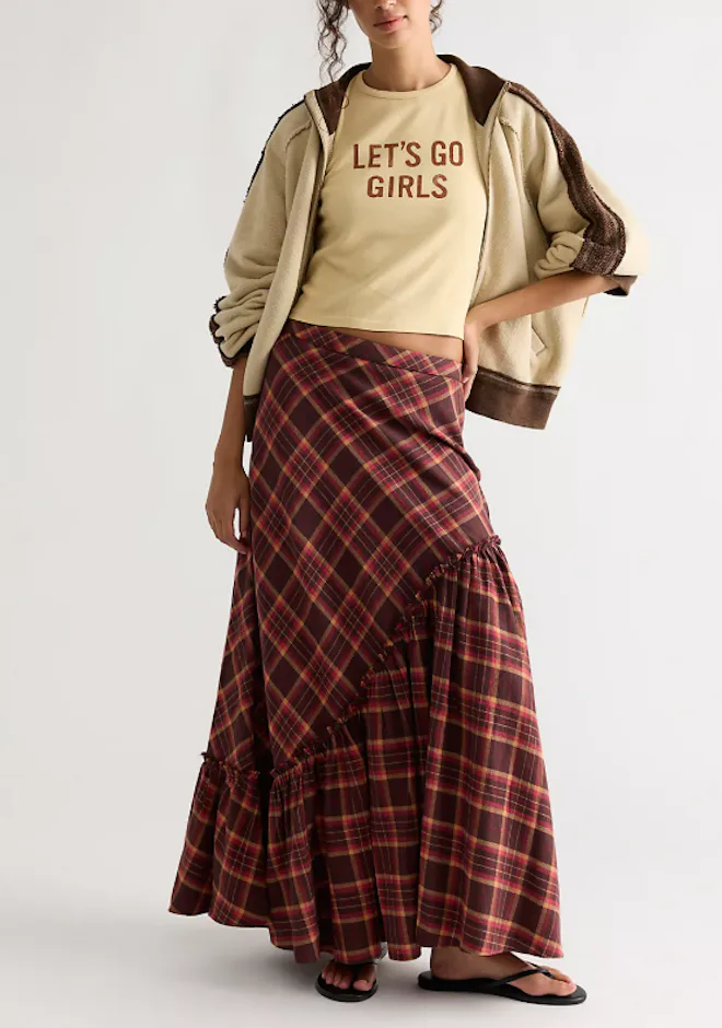 Emberwood Mid-Rise Flannel Maxi Skirt