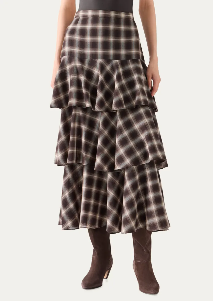 Shelley Plaid Techno Wool-Blend Midi Skirt