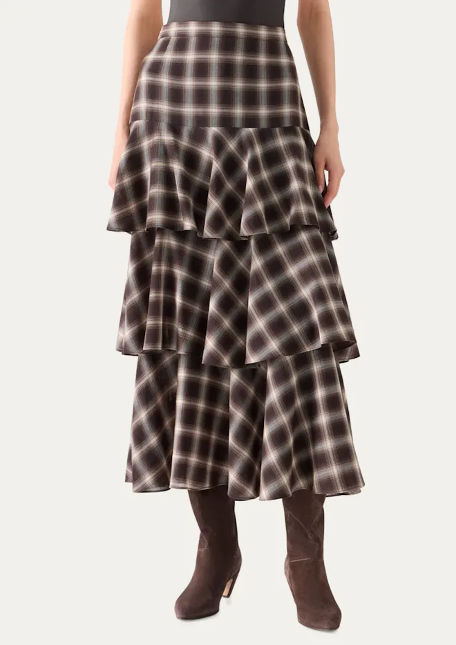 Shelley Plaid Techno Wool-Blend Midi Skirt