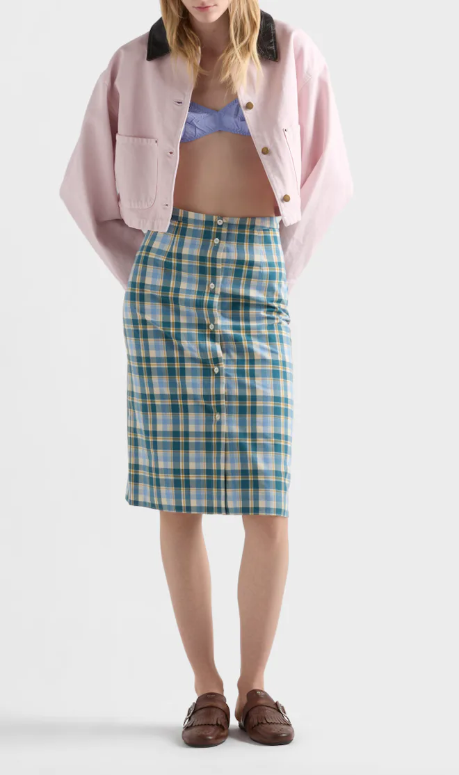 Plaid Cotton Pencil Skirt