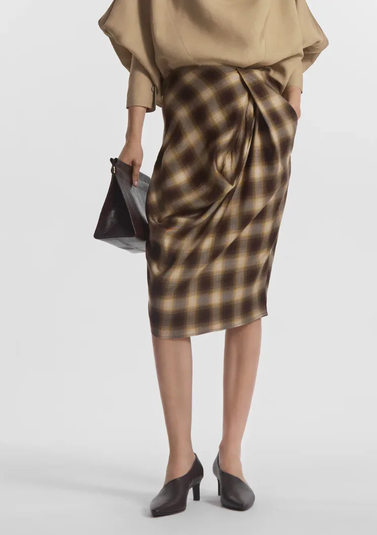 Draped Skirt in Tencel Plaid
