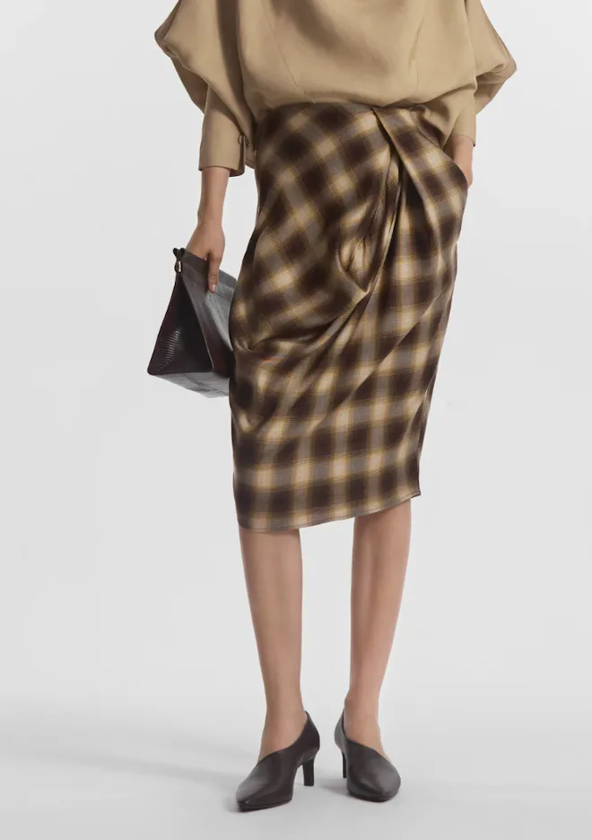 Draped Skirt in Tencel Plaid