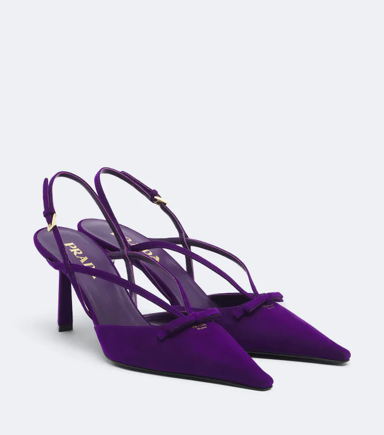 Bow-Detail Suede Slingback Pumps