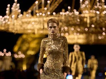 a look from saint laurent spring 2027 collection designed by anthony vaccarello shown at paris fashi...