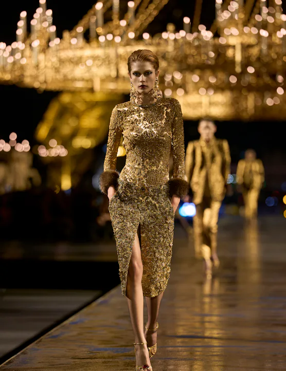 a look from saint laurent spring 2027 collection designed by anthony vaccarello shown at paris fashi...