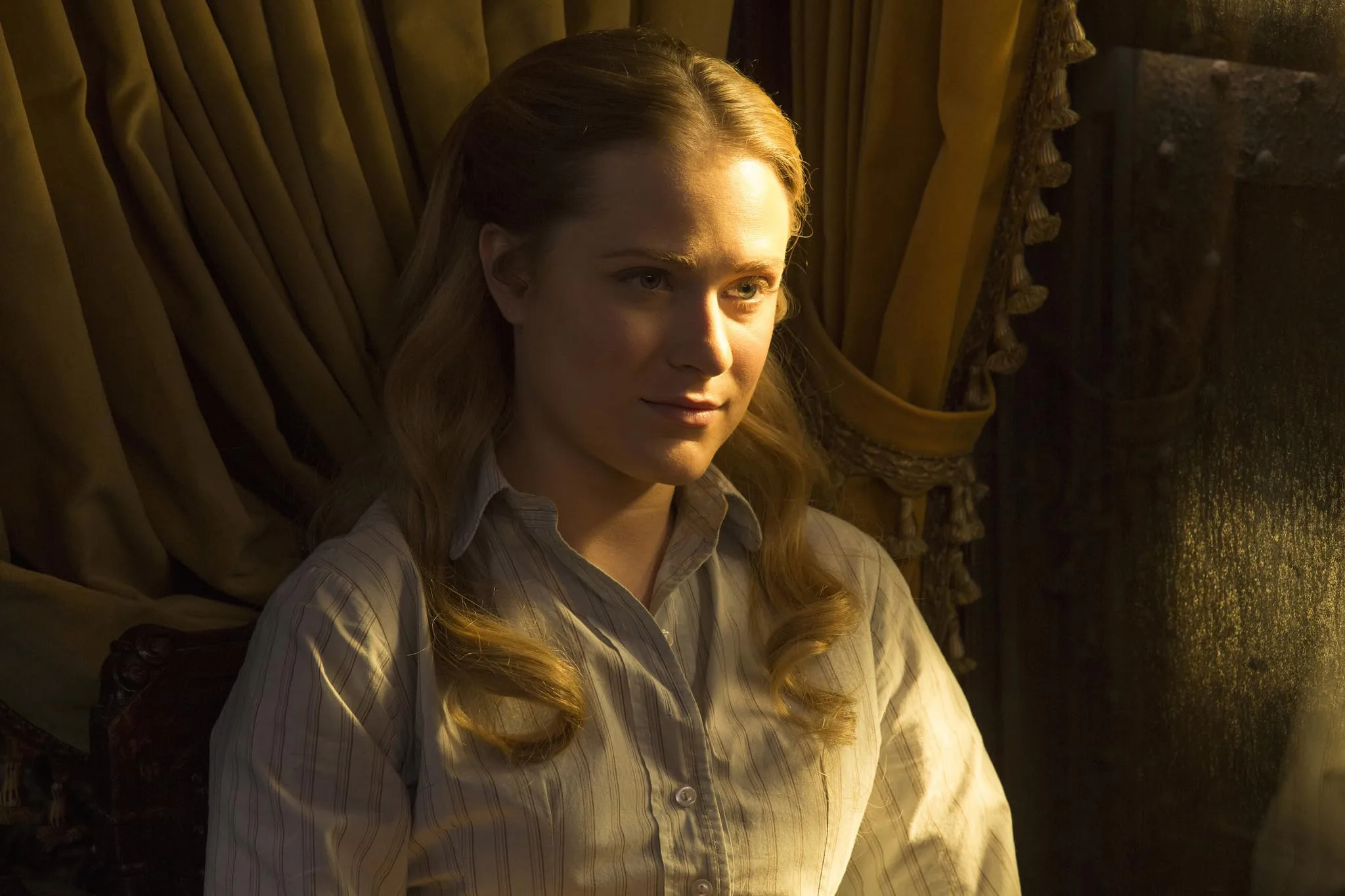 Evan Rachel Wood as Dolores Abernathy in Westworld