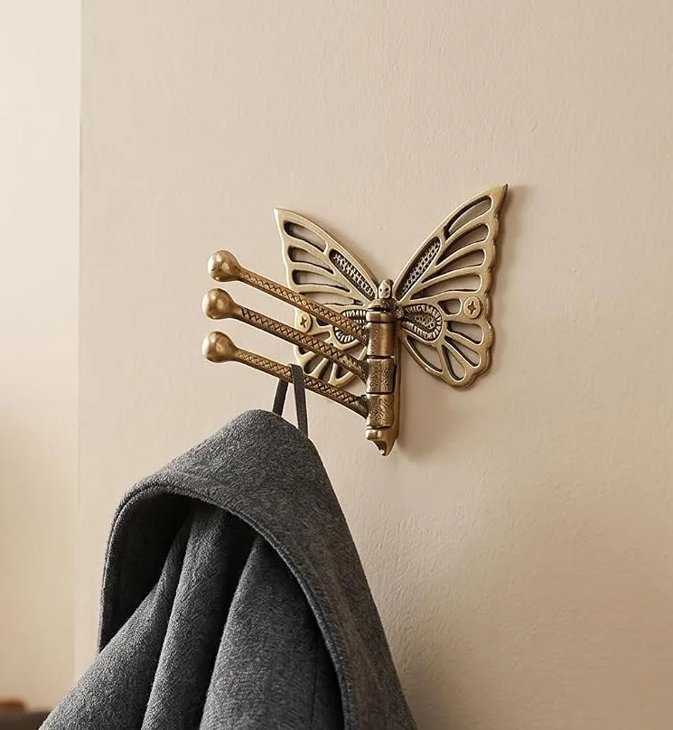 Indian Shelf Brass Butterfly Swivel Wall Hook