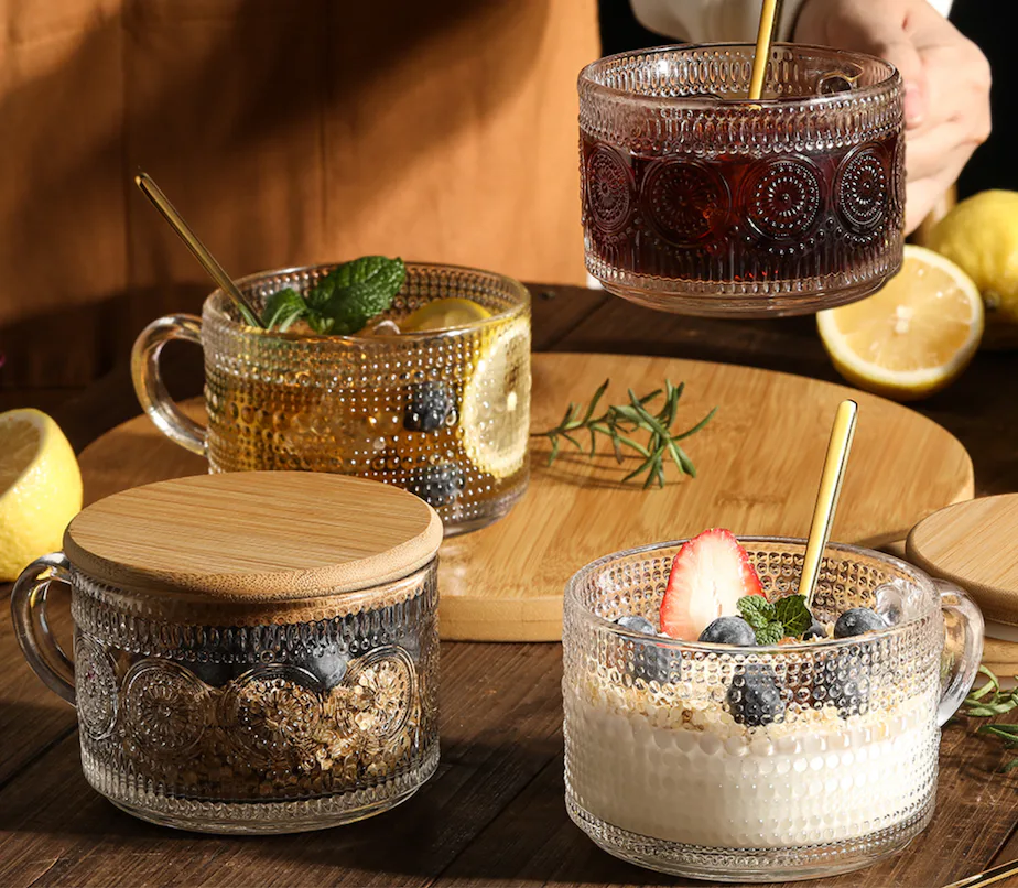 LANDNEOO Vintage Coffee Mugs with Lids and Spoons (4-Pack)