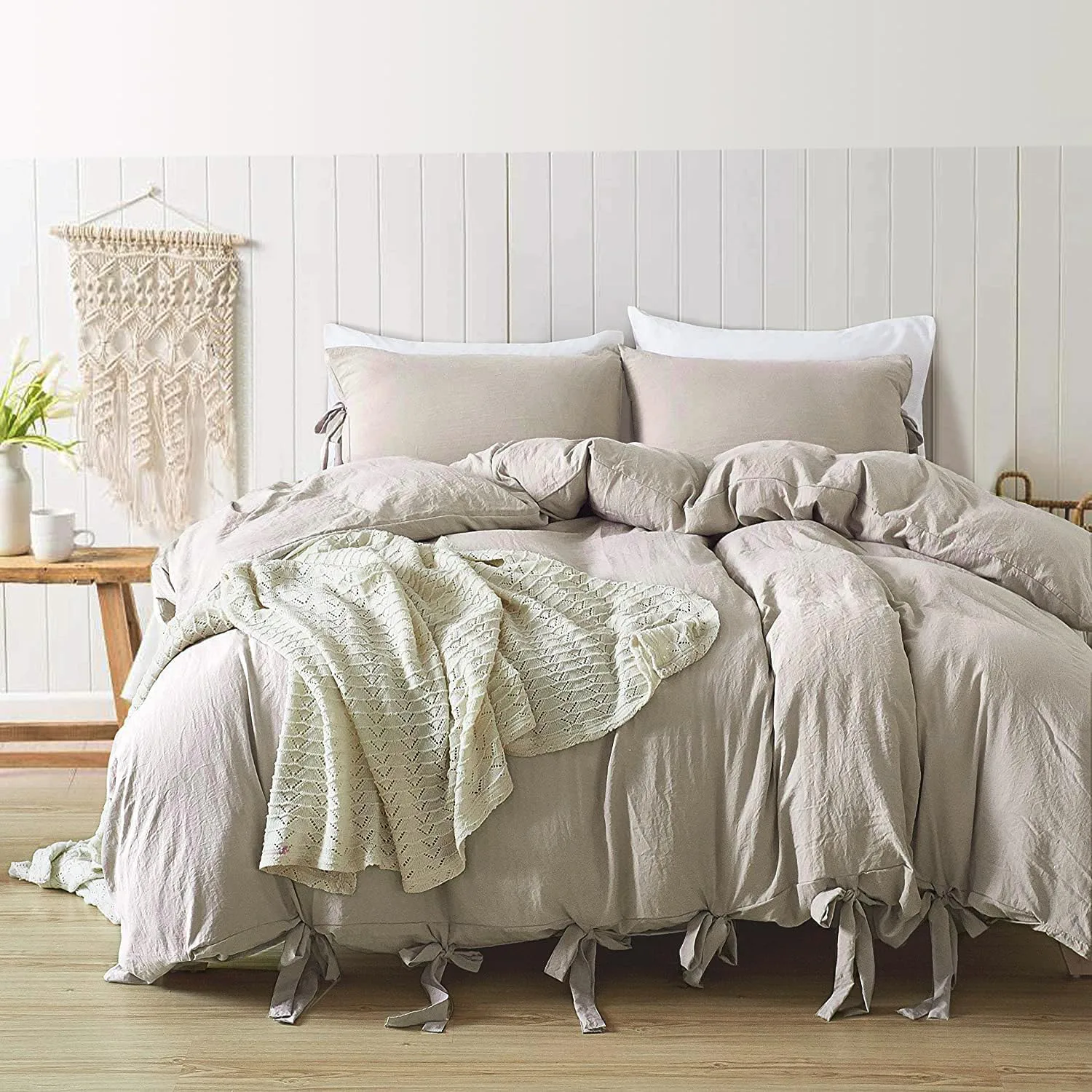annadaif Soft Washed Bow Duvet Cover
