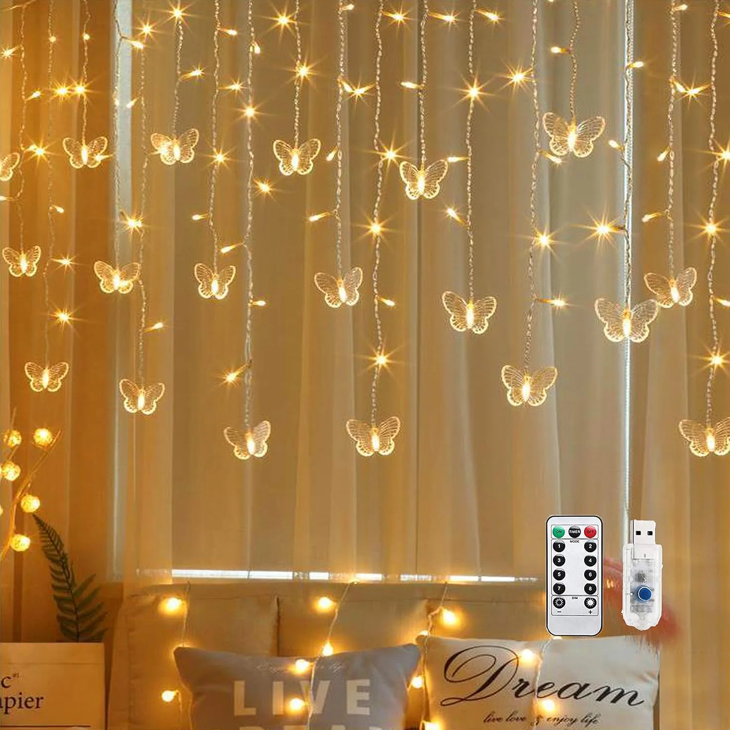 Cynzia Butterfly Curtain Fairy String Lights