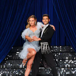 Julia Stiles and Ezra Sosa, part of the DWTS 2026 cast. Photo via Disney