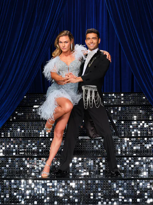 Julia Stiles and Ezra Sosa, part of the DWTS 2026 cast. Photo via Disney