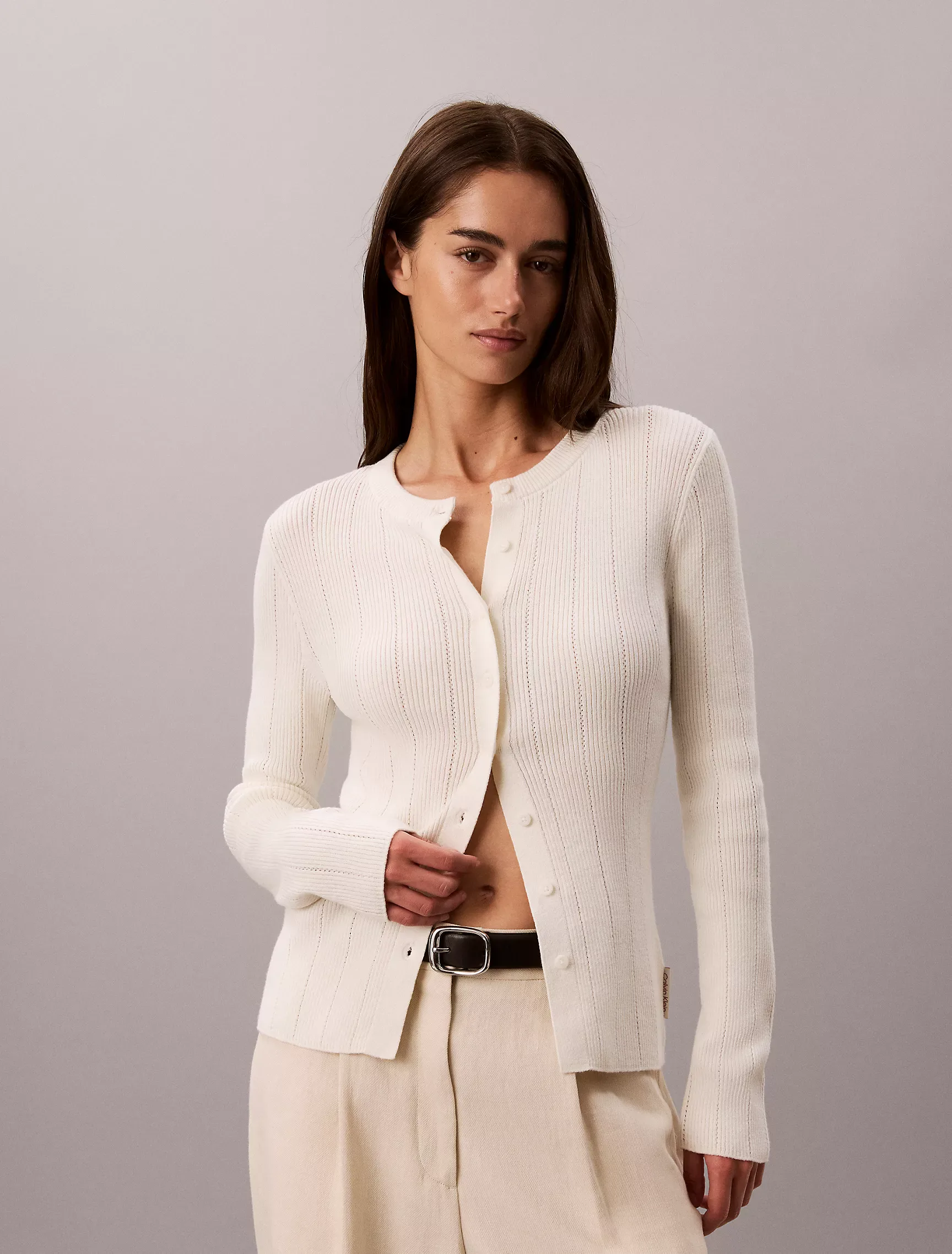 Smooth Cotton Rib Cardigan Sweater