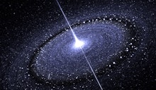 Starry disk around supermassive black hole, illustration. (Stock video version is also available in ...