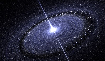 Starry disk around supermassive black hole, illustration. (Stock video version is also available in ...