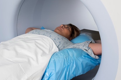 Woman in Immobilization Device Receiving Radiation therapy Treatments for Breast Cancer