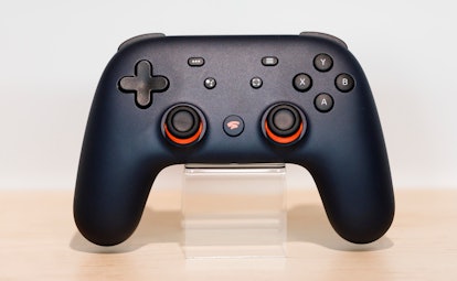A display of the new Google Stadia cloud-based gaming system controller during a Google product laun...