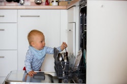 Toddler/Baby boy reaching into a dishwasher
