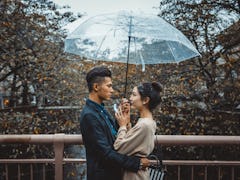 Beautiful happy couple dating in Tokyo