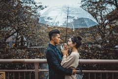 Beautiful happy couple dating in Tokyo