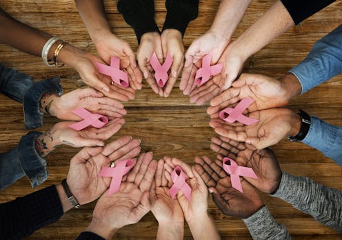 Hands Show Pink Ribbon Breast Cancer Awareness