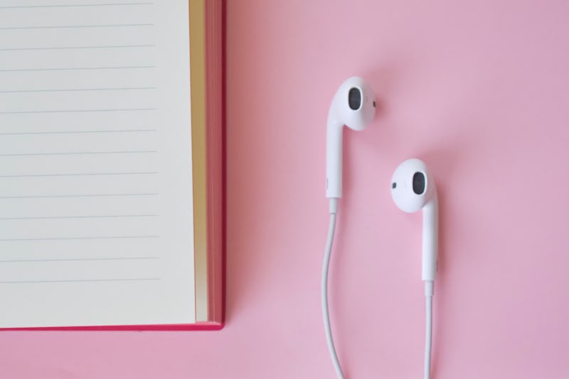 White headphones, to use while listening to free audiobooks available on Amazon Prime. 