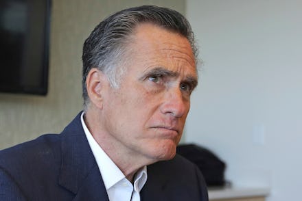 Sen. Mitt Romney, R-Utah, listens to reporters following a roundtable discussion at Intermountain Pr...