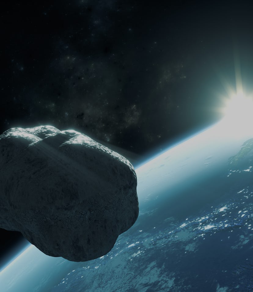 3D rendering of the asteroid Apophis passing near the Earth