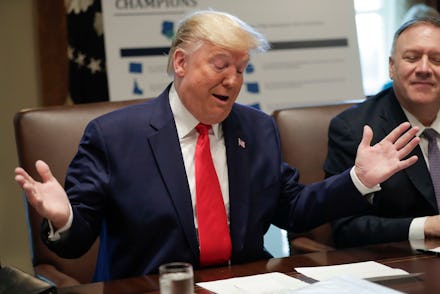 Donald Trump, Mike Pompeo. President Donald Trump gestures while speaking during a Cabinet meeting i...