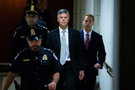 Charge d'Affaires at the US embassy in Ukraine Bill Taylor (C) arrives to be deposed behind closed d...