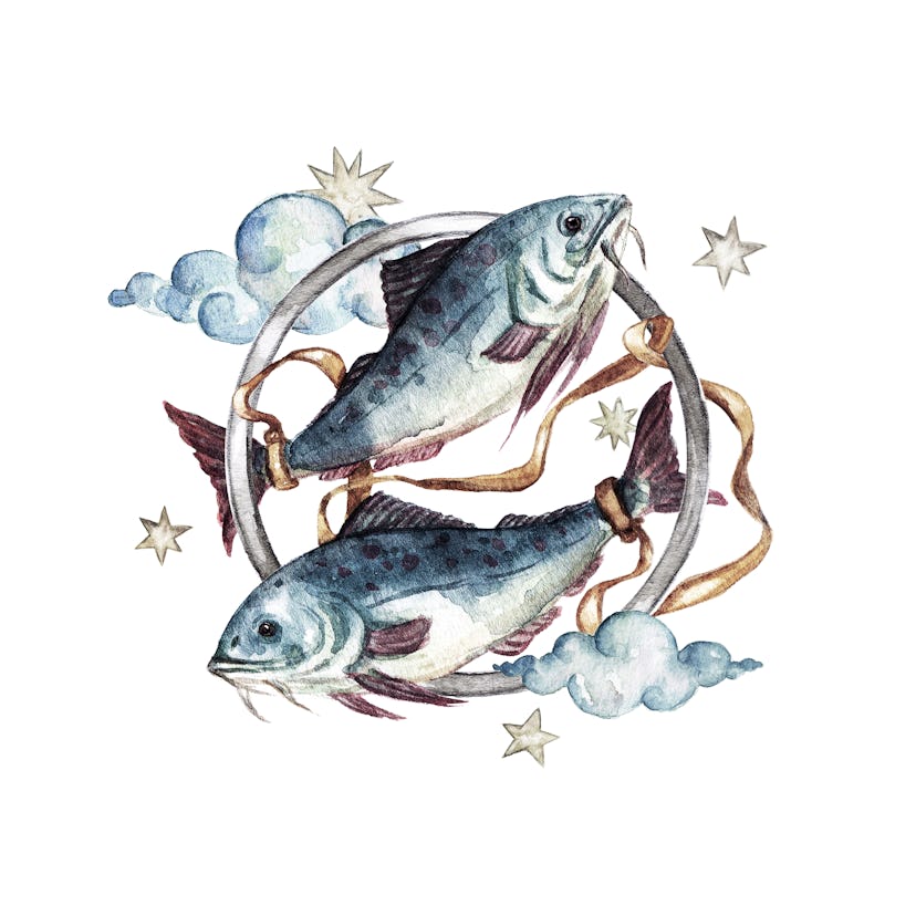 Pisces - Zodiac Symbol. Watercolor Illustration.