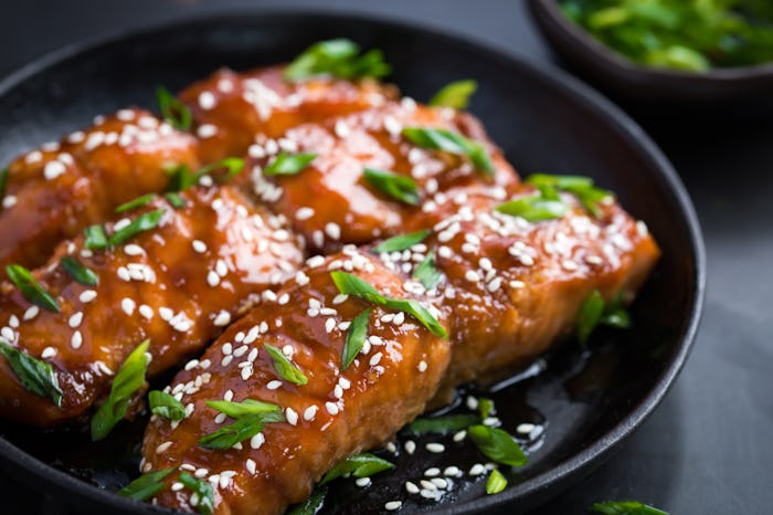 teriyaki salmon on a plate