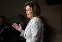 Democratic Speaker of the House from California Nancy Pelosi speaks at her weekly press conference i...
