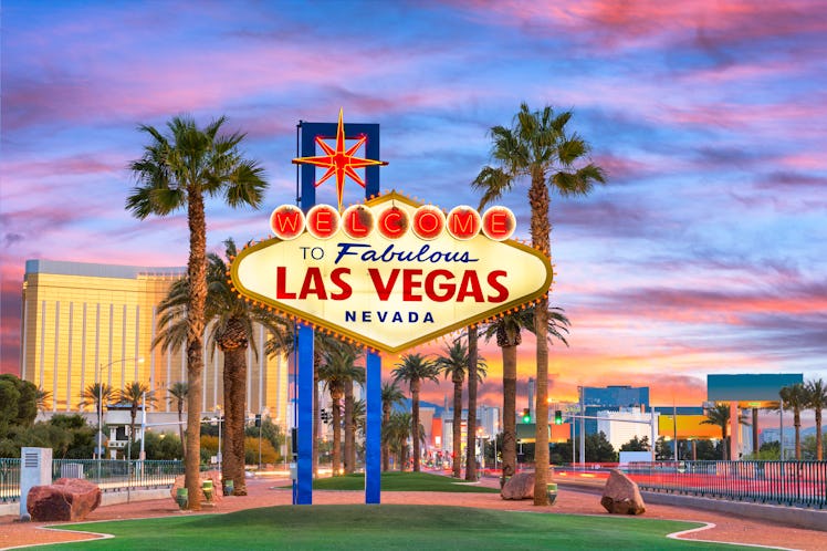 Las Vegas, Nevada, USA at the Welcome to Las Vegas Sign at dusk.