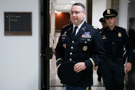 US Army Lieutenant Colonel Alexander Vindman (L), the top Ukraine expert on the National Security Co...