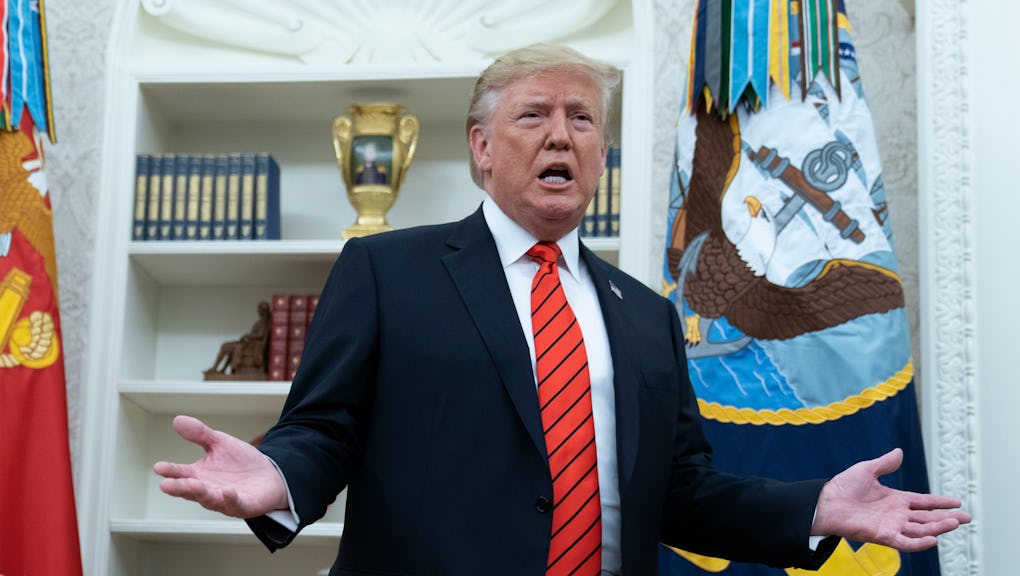 United States President Donald J. Trump speaks to the media after participating in the Ceremonial Sw...