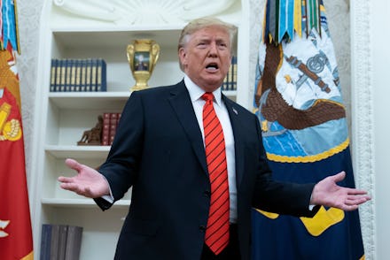 United States President Donald J. Trump speaks to the media after participating in the Ceremonial Sw...