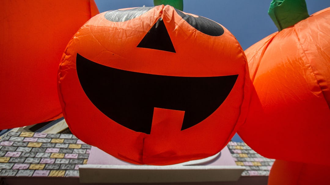 A shop selling Halloween decorations including witches masks and pirates and pumpkins in Beirut